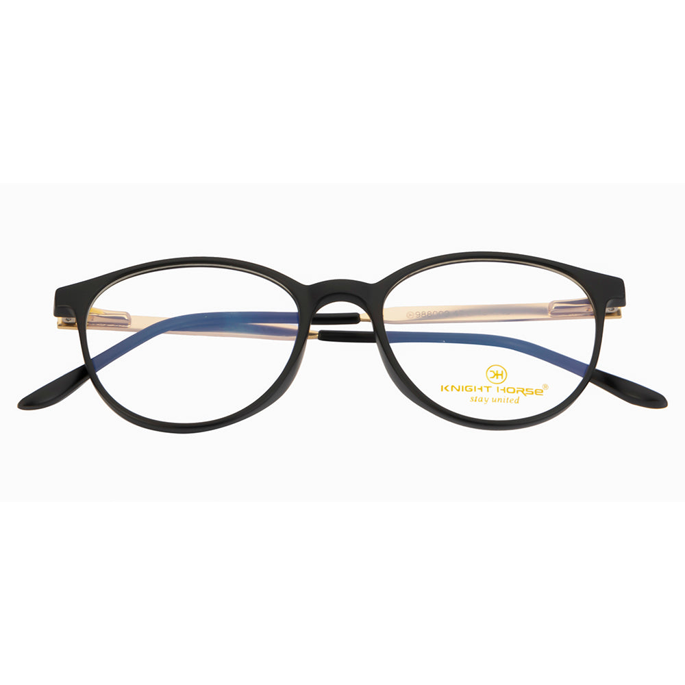Knight Horse Round Eyewear Frames – Black Front, Gold Side | Lightweight & Stylish Optical Glasses