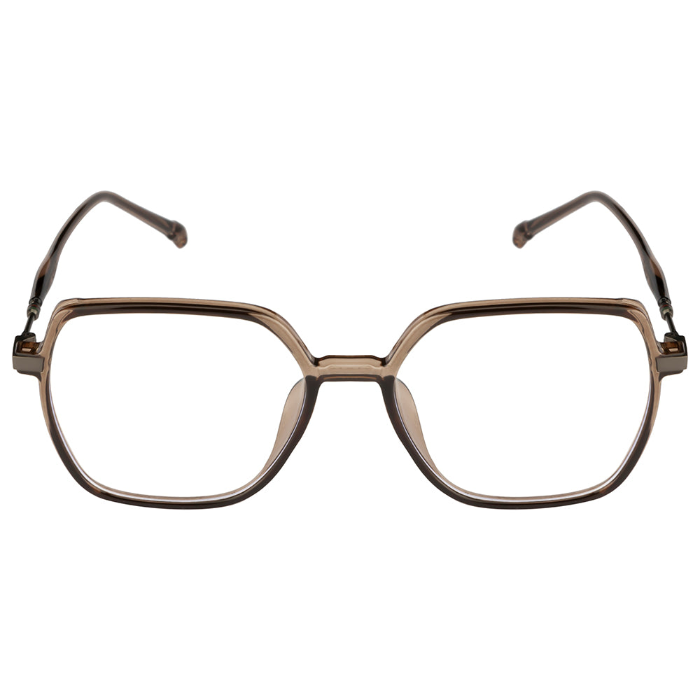 Fashion Eyeglasses – Brown Geometric Frame for Women, Blue Cut