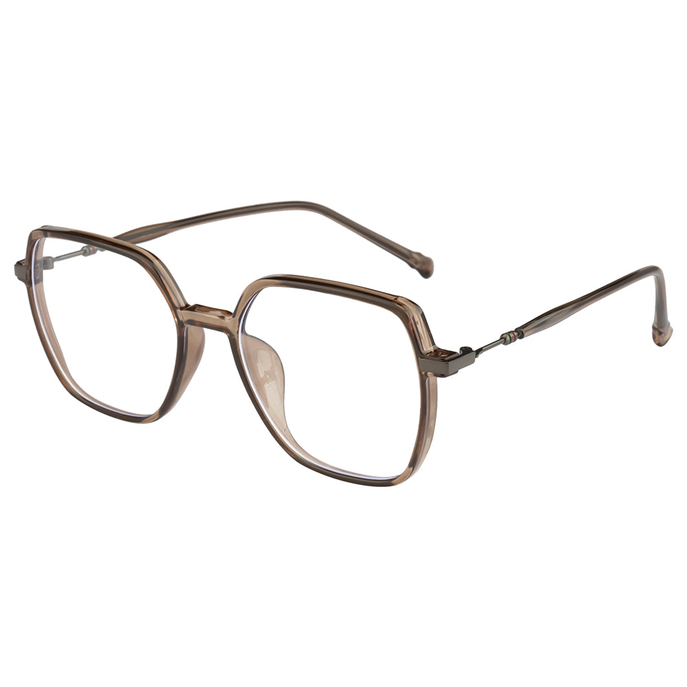 Fashion Eyeglasses – Brown Geometric Frame for Women, Blue Cut