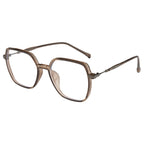Fashion Eyeglasses – Brown Geometric Frame for Women, Blue Cut