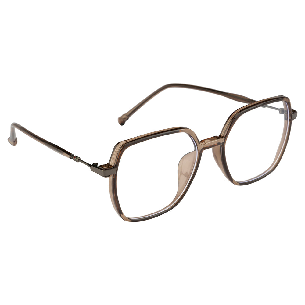 Fashion Eyeglasses – Brown Geometric Frame for Women, Blue Cut