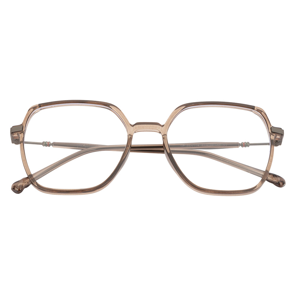 Fashion Eyeglasses – Brown Geometric Frame for Women, Blue Cut
