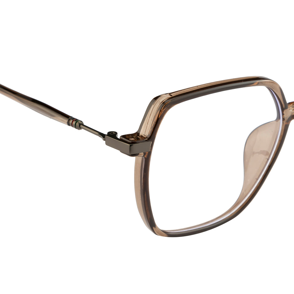 Fashion Eyeglasses – Brown Geometric Frame for Women, Blue Cut