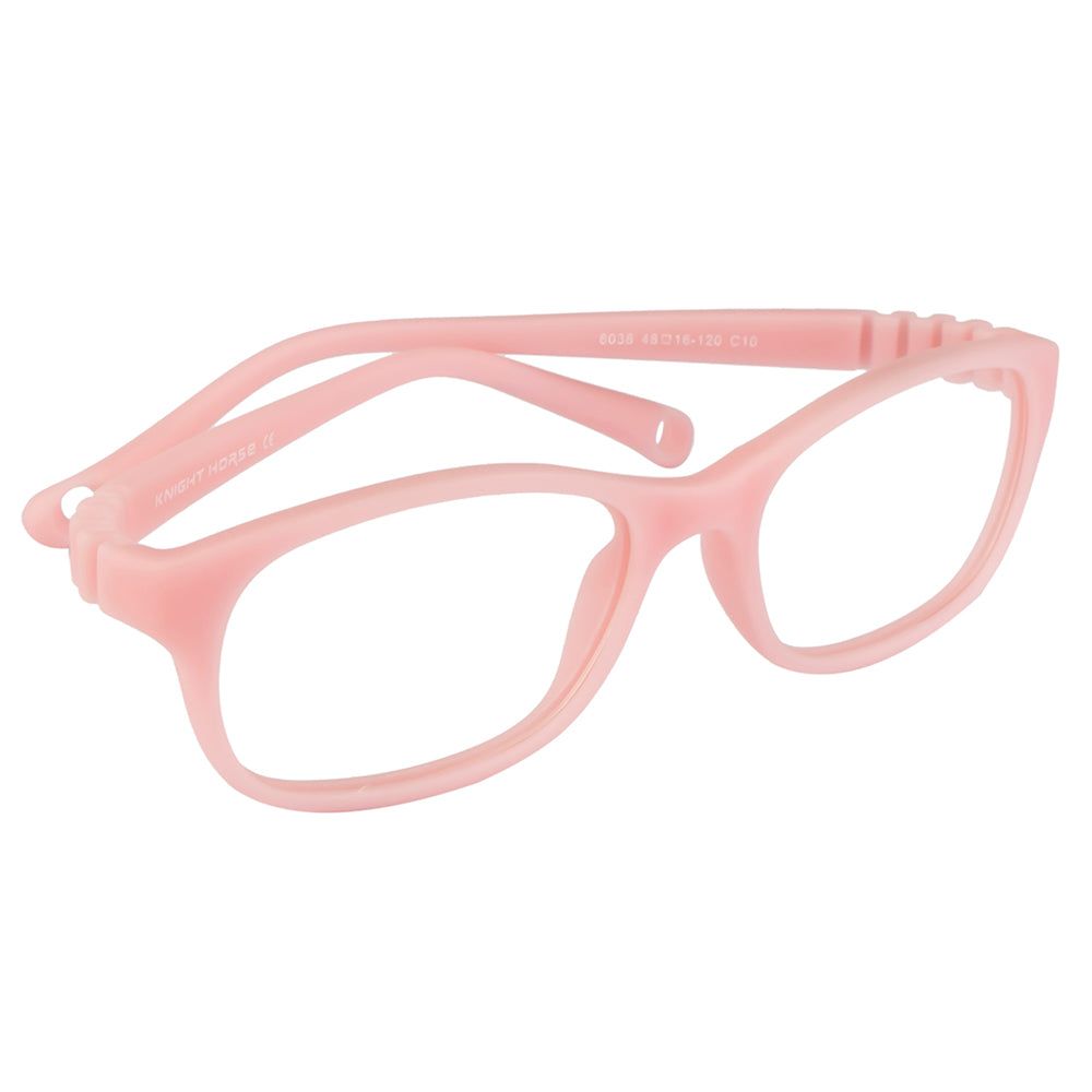 Kids Eyewear Frame | Full TR Flexible Sides | Lightweight Rectangular Glasses | Pink Color