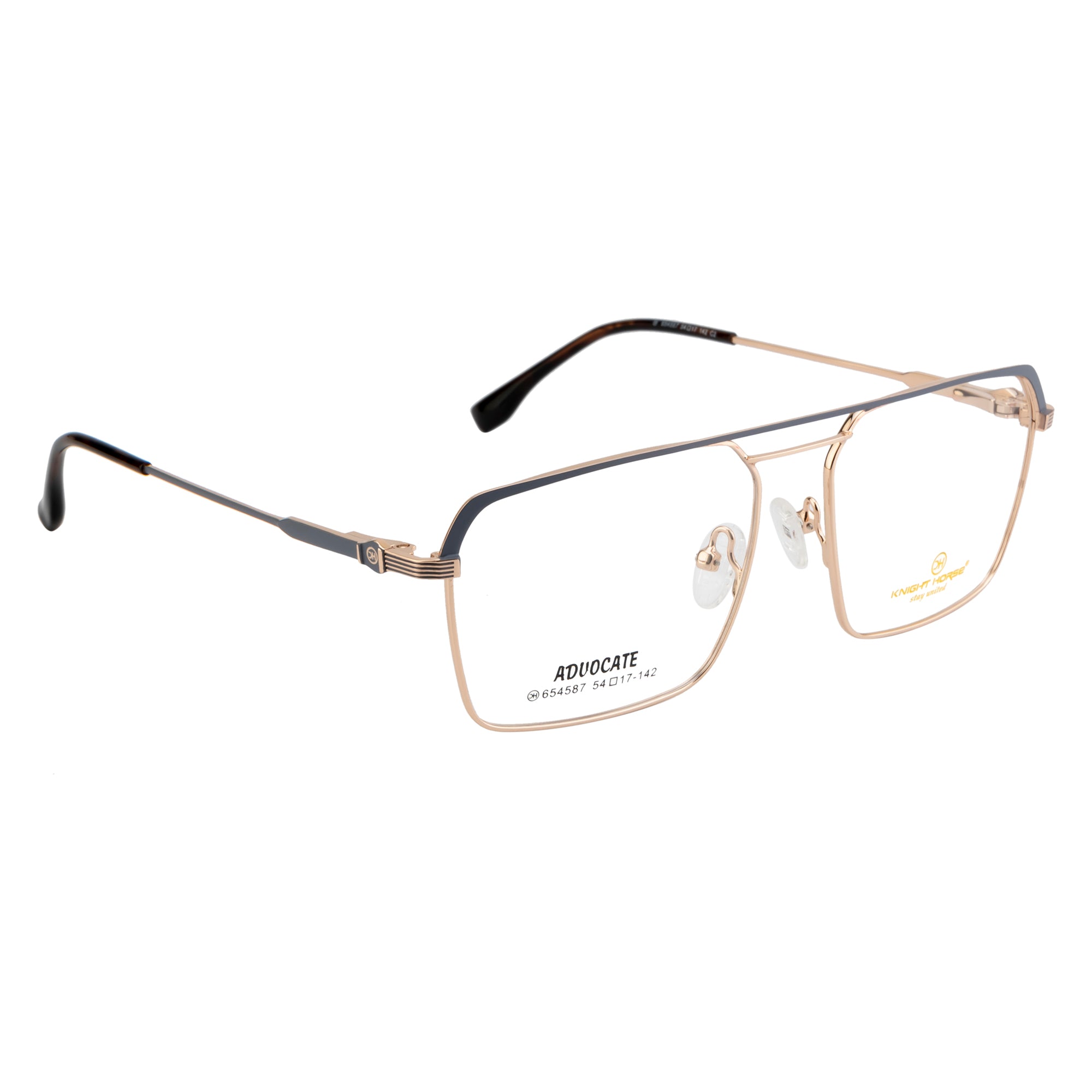 Prestige Square Metal Eyewear – Matte Grey & Gold