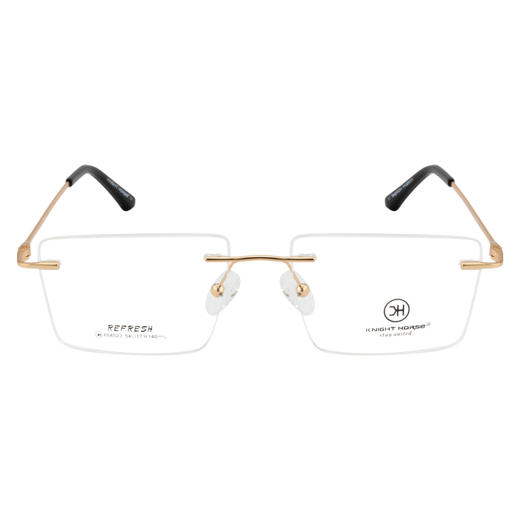 Rimless Rectangular Eyewear | Sleek Design with Gold Accent Temples