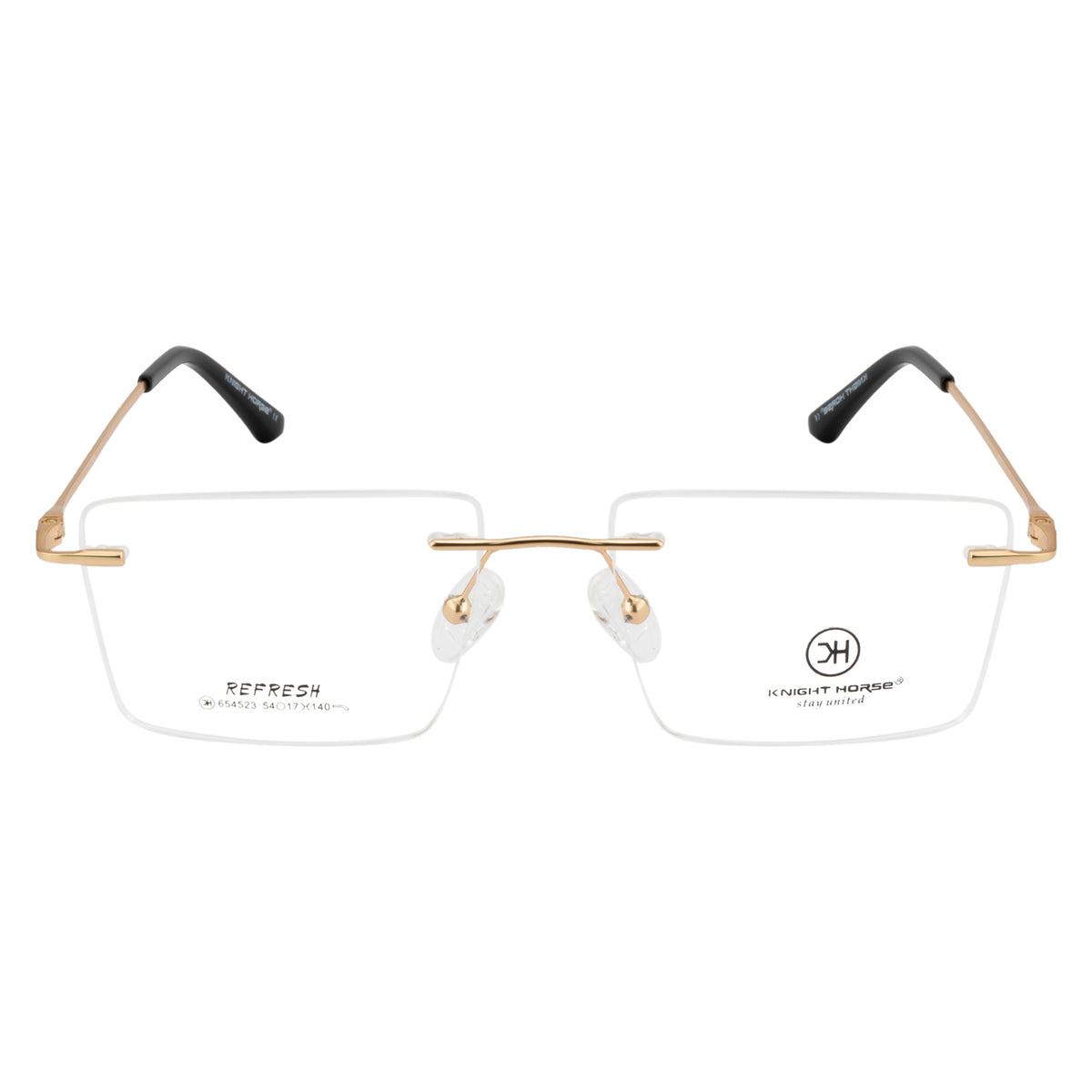 Rimless Rectangular Eyewear | Sleek Design with Gold Accent Temples