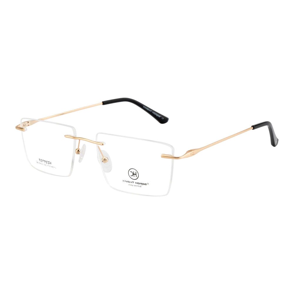 Rimless Rectangular Eyewear | Sleek Design with Gold Accent Temples