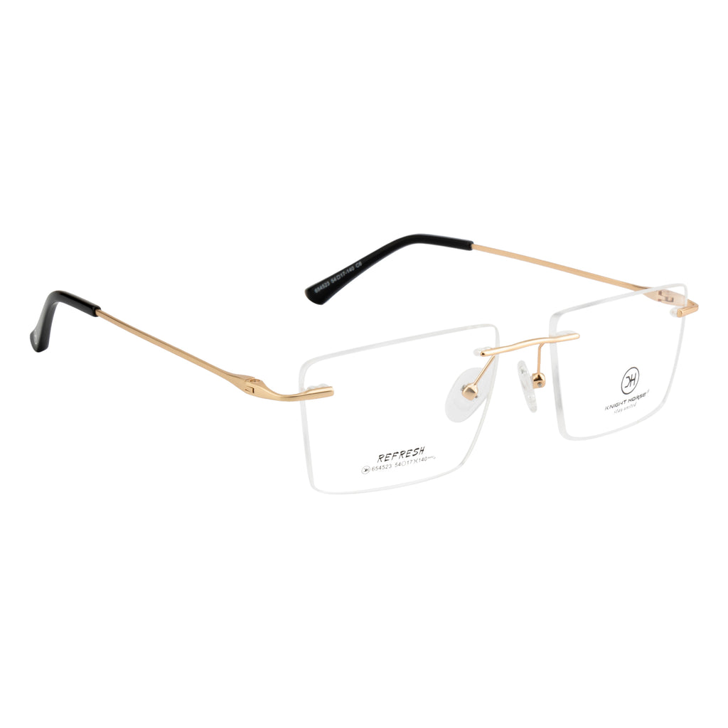 Rimless Rectangular Eyewear | Sleek Design with Gold Accent Temples