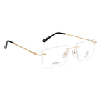 Rimless Rectangular Eyewear | Sleek Design with Gold Accent Temples