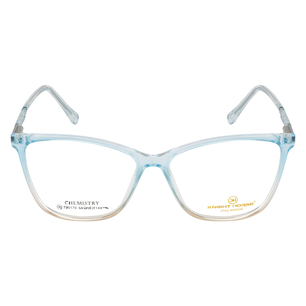 Cat Eye Stylish Women's Eyewear | Gloss Blue & Transparent | Glitter Side Frame