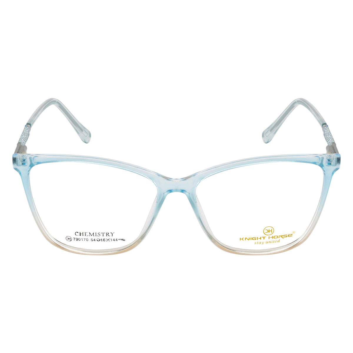 Cat Eye Stylish Women's Eyewear | Gloss Blue & Transparent | Glitter Side Frame