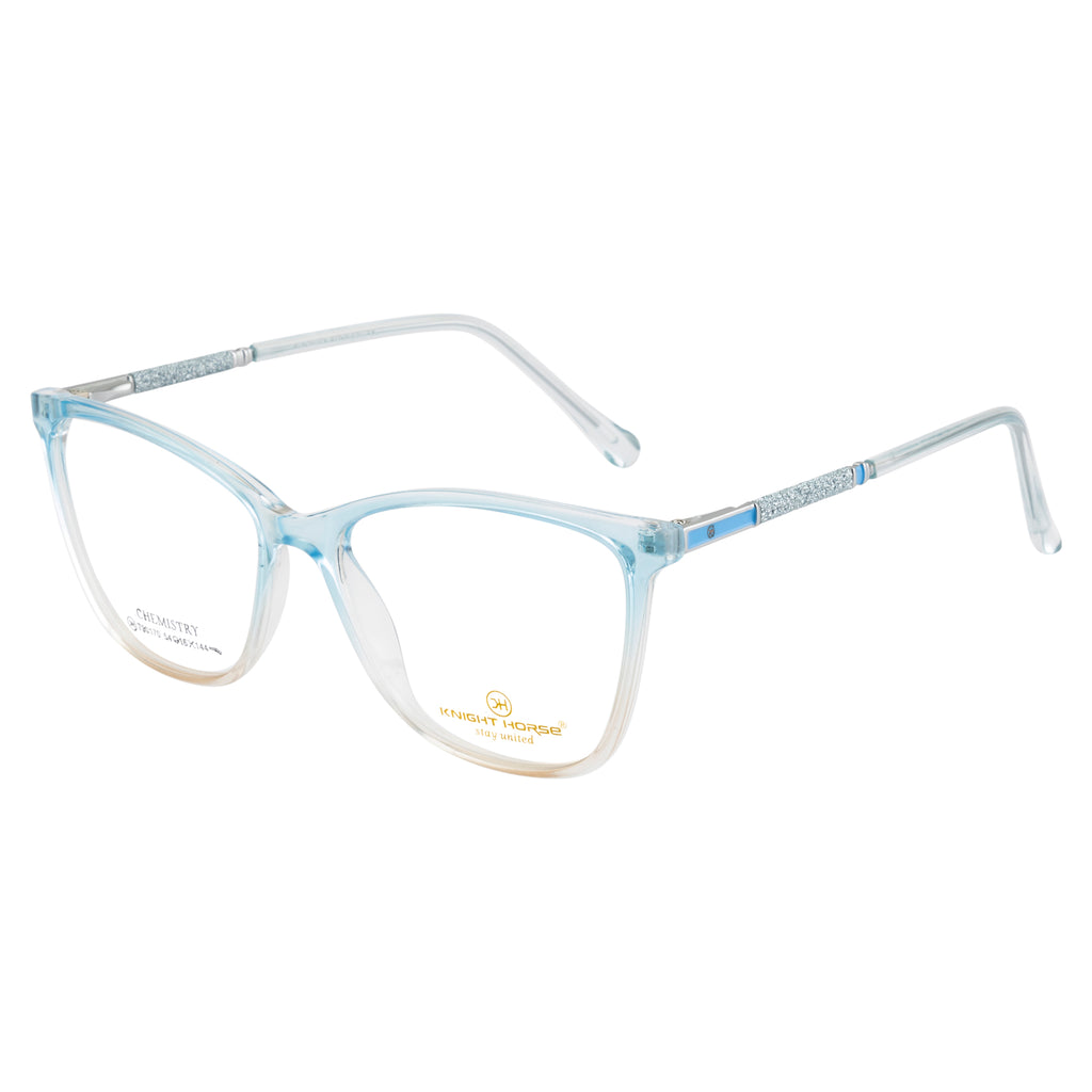 Cat Eye Stylish Women's Eyewear | Gloss Blue & Transparent | Glitter Side Frame
