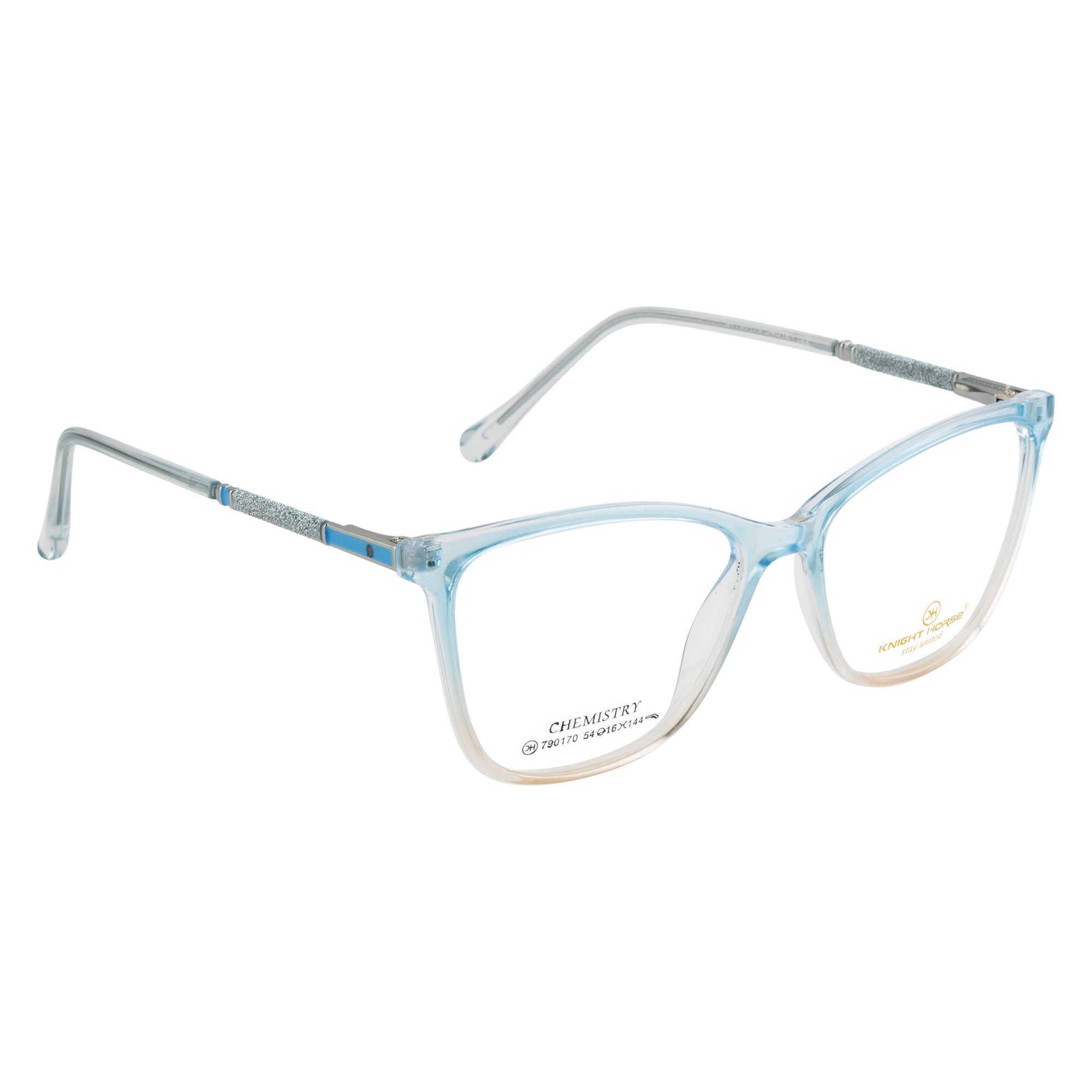 Cat Eye Stylish Women's Eyewear | Gloss Blue & Transparent | Glitter Side Frame