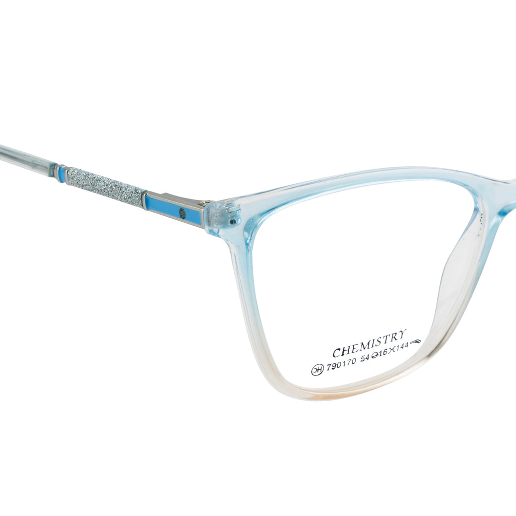 Cat Eye Stylish Women's Eyewear | Gloss Blue & Transparent | Glitter Side Frame