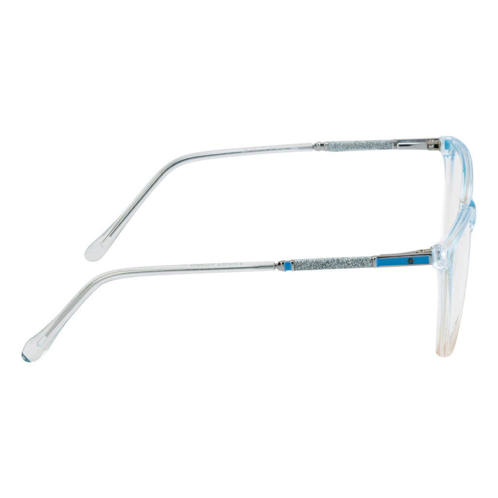 Cat Eye Stylish Women's Eyewear | Gloss Blue & Transparent | Glitter Side Frame