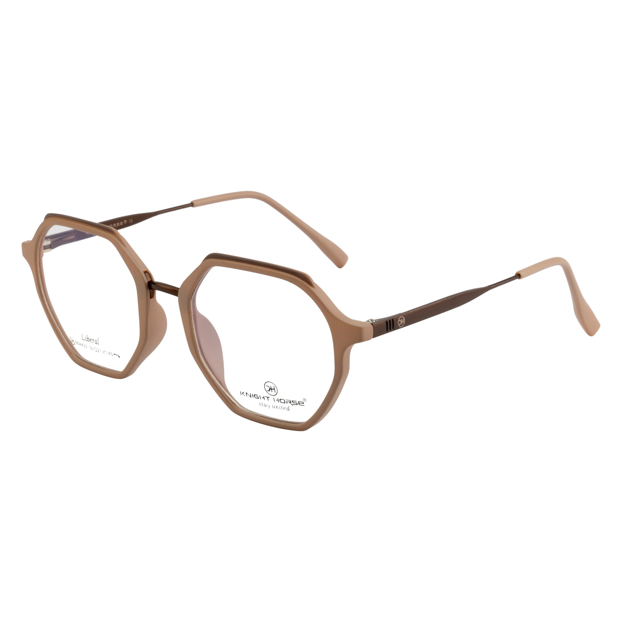 Geometric Eyewear | Stylish Fancy Frames | Unique Taupe Design with Contrasting Eyebrow Top