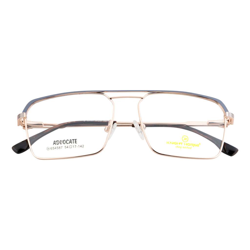 Prestige Square Metal Eyewear – Matte Grey & Gold