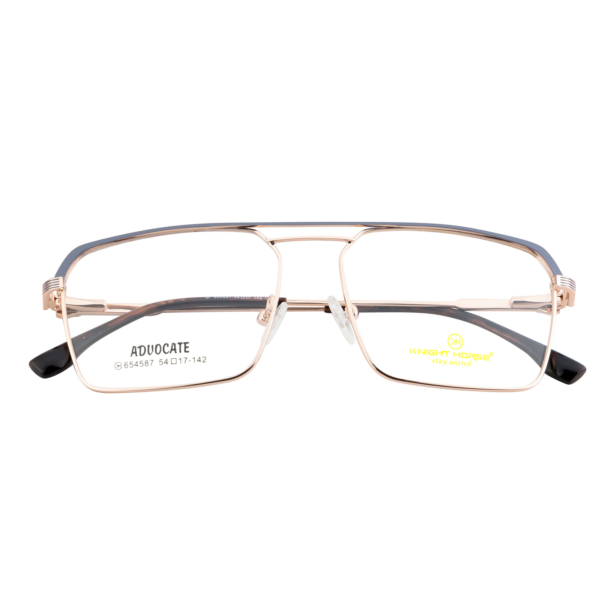 Prestige Square Metal Eyewear – Matte Grey & Gold