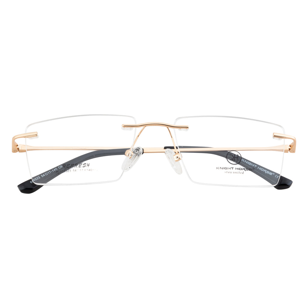 Rimless Rectangular Eyewear | Sleek Design with Gold Accent Temples
