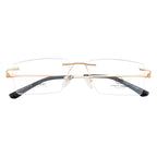 Rimless Rectangular Eyewear | Sleek Design with Gold Accent Temples