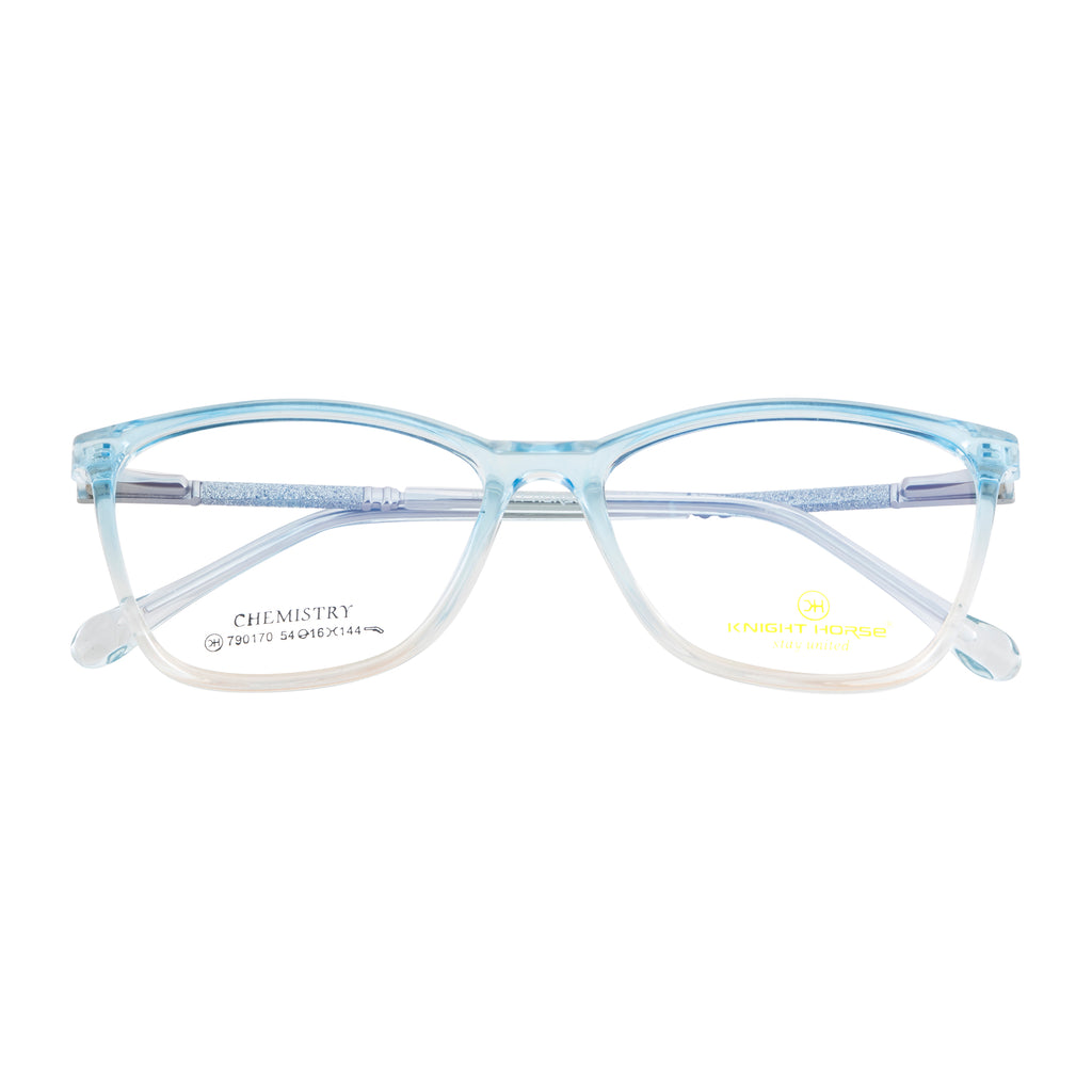 Cat Eye Stylish Women's Eyewear | Gloss Blue & Transparent | Glitter Side Frame