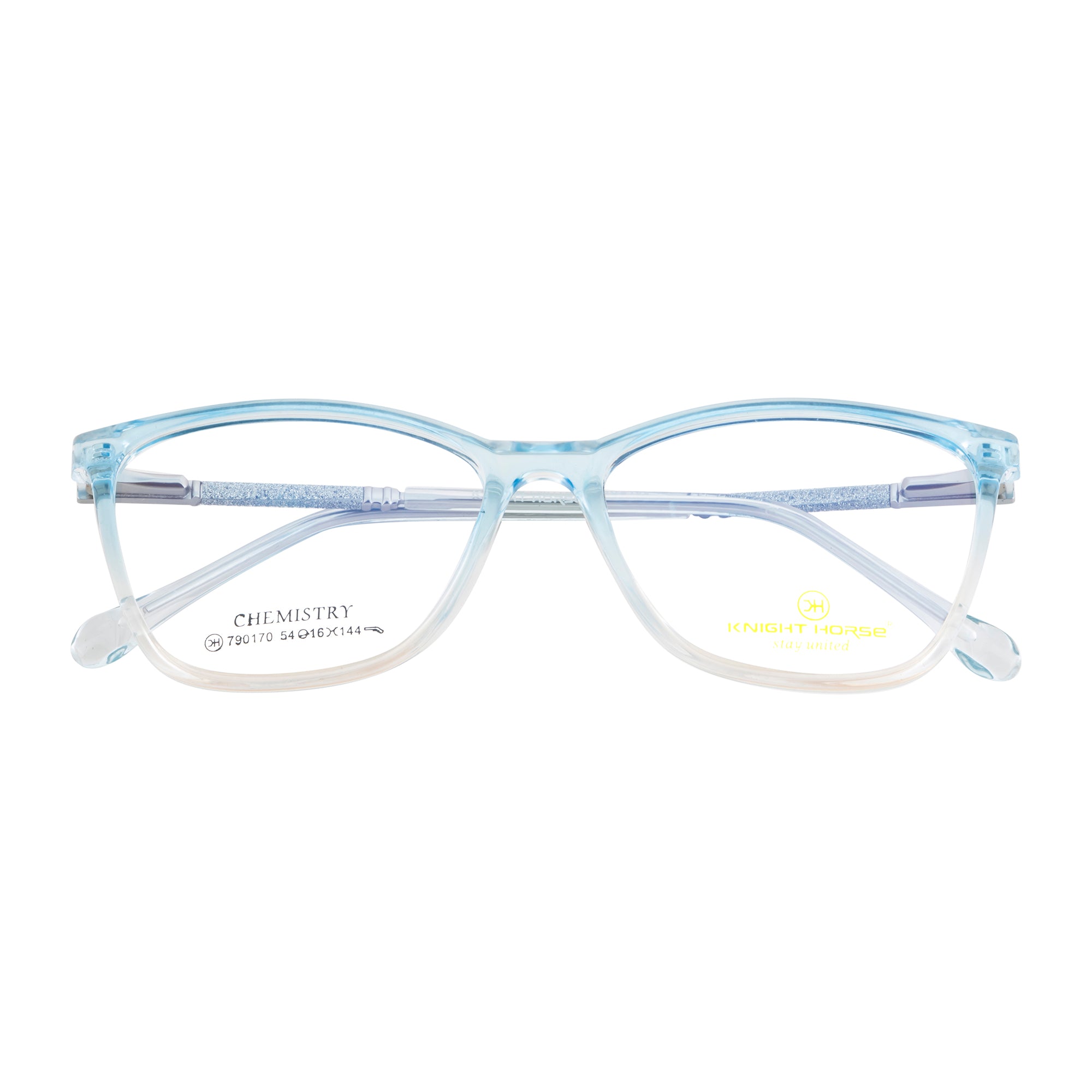 Cat Eye Stylish Women's Eyewear | Gloss Blue & Transparent | Glitter Side Frame