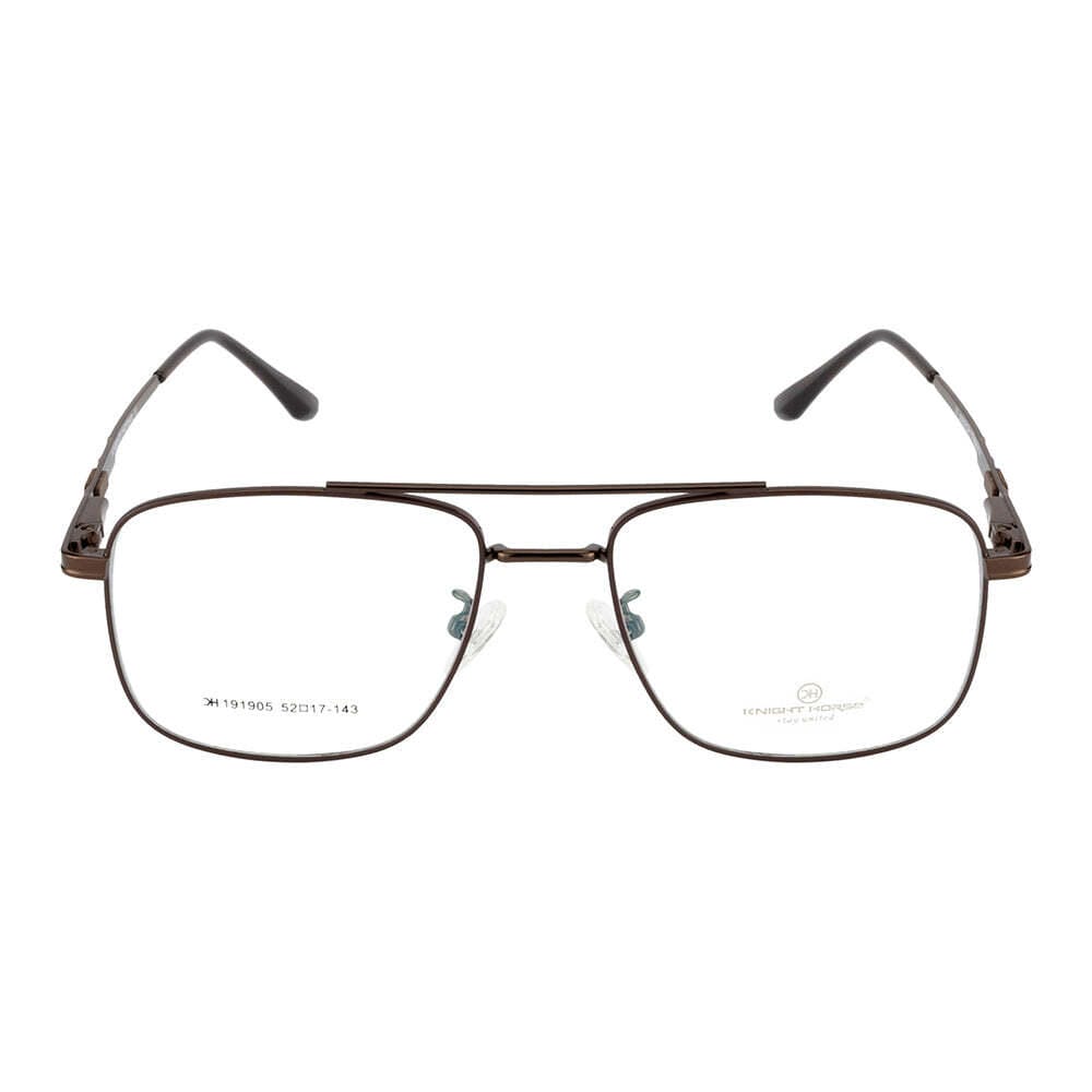 Knight Horse Double-Bar Metal Eyeglass Frame – Brown| Spring Hinges