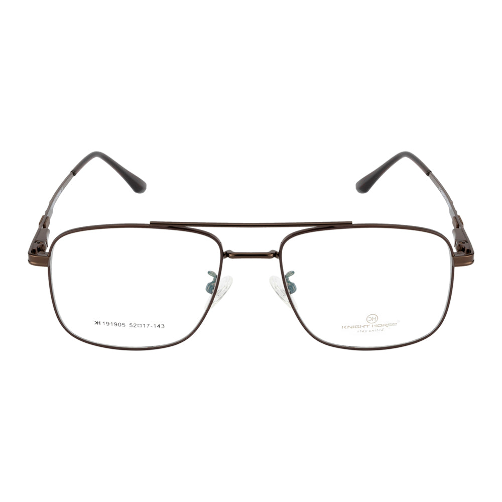 Knight Horse Double-Bar Metal Eyeglass Frame – Brown| Spring Hinges