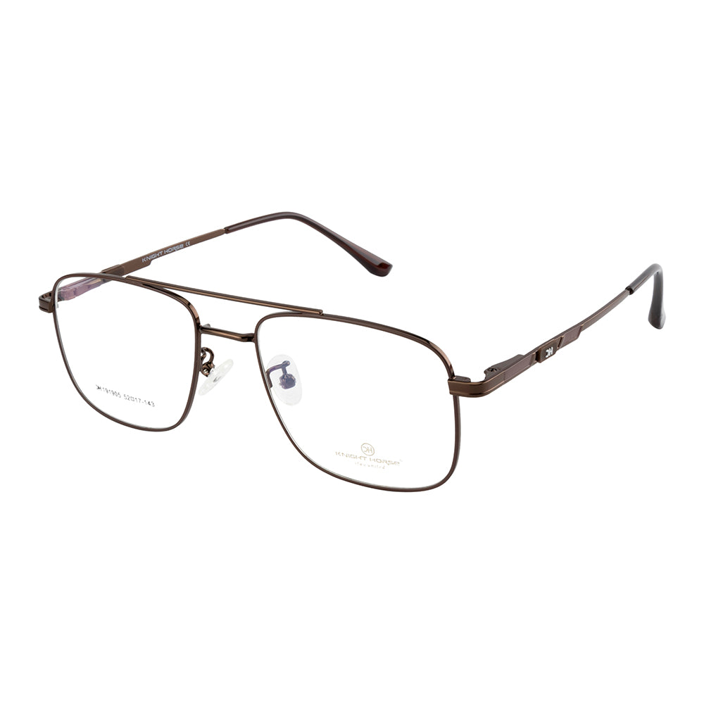 Knight Horse Double-Bar Metal Eyeglass Frame – Brown| Spring Hinges