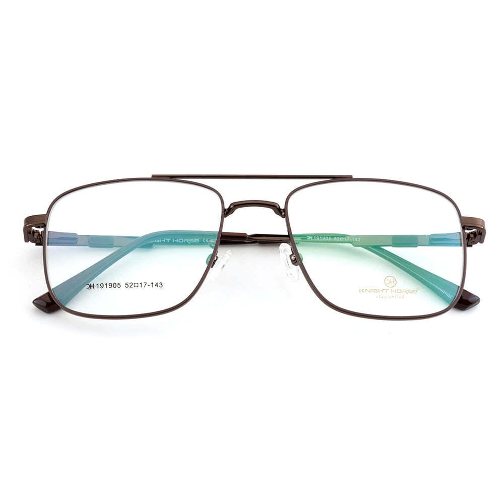 Knight Horse Double-Bar Metal Eyeglass Frame – Brown| Spring Hinges