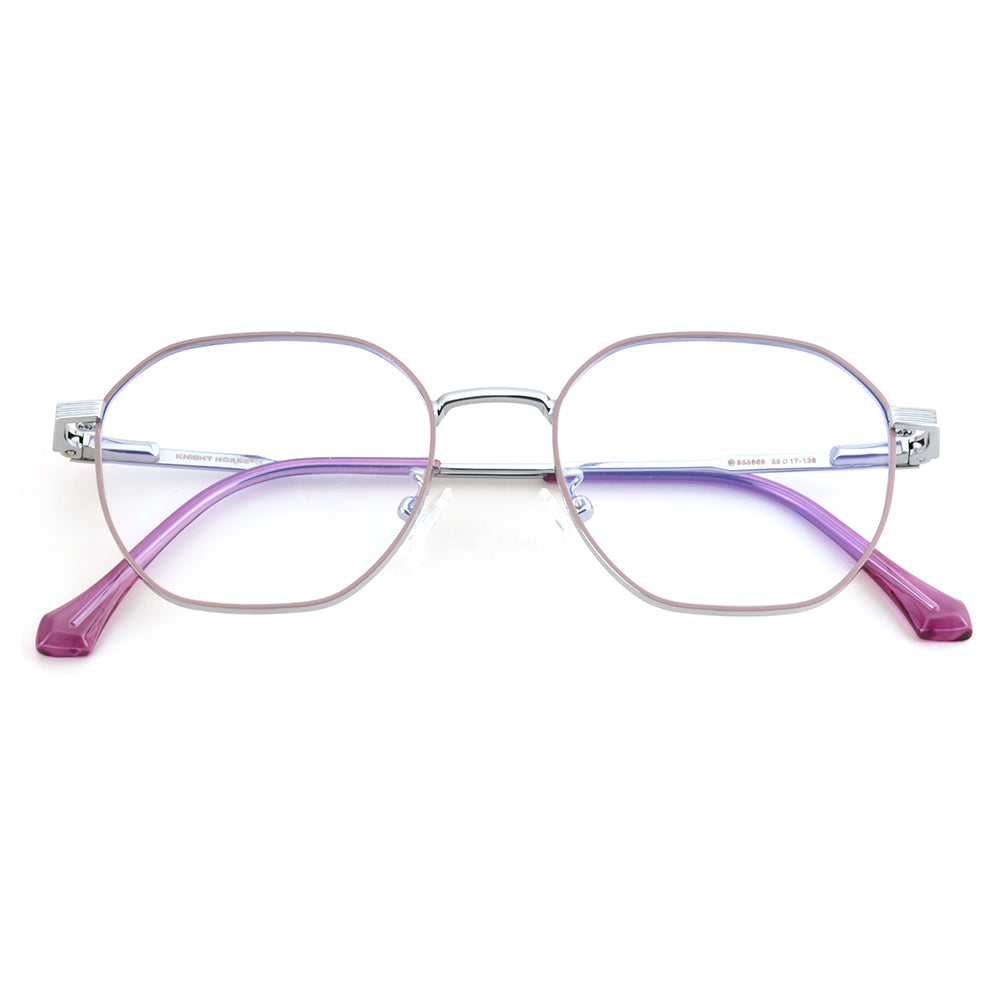 Knight Horse Women’s Metal Eyeglass Frame – Silver & Purple, Spring Hinge