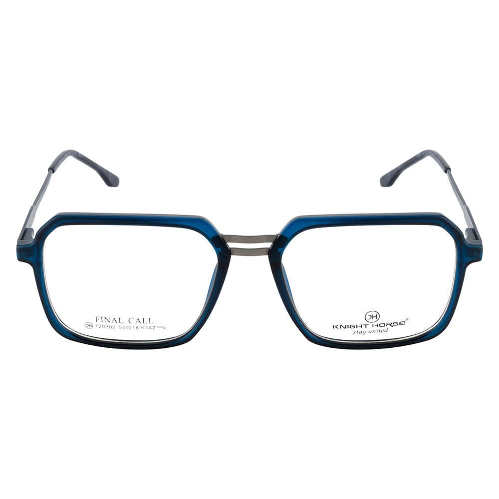 Knight Horse Full Rim Eyeglasses – Blue Gloss Front, Metal Temples, Spring Hinges