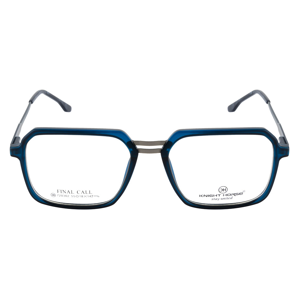 Knight Horse Full Rim Eyeglasses – Blue Gloss Front, Metal Temples, Spring Hinges