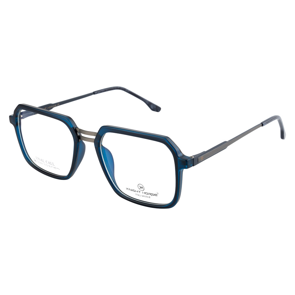 Knight Horse Full Rim Eyeglasses – Blue Gloss Front, Metal Temples, Spring Hinges