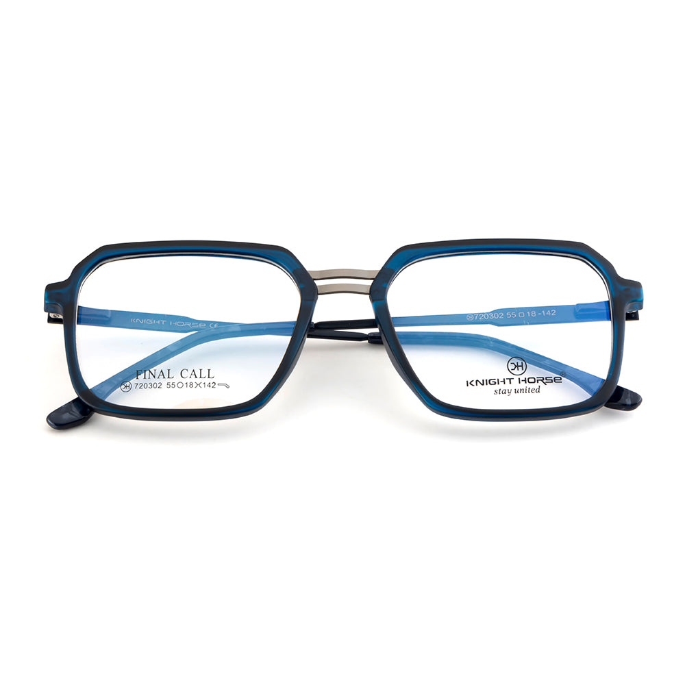 Knight Horse Full Rim Eyeglasses – Blue Gloss Front, Metal Temples, Spring Hinges