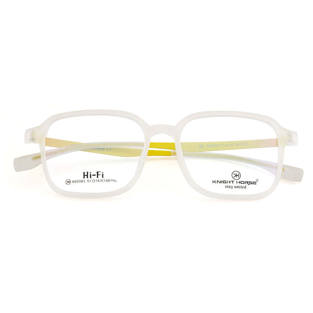 Knight Horse Transparent Matte Square Frame - TR90 Front & Metal Sides (Yellow Color)