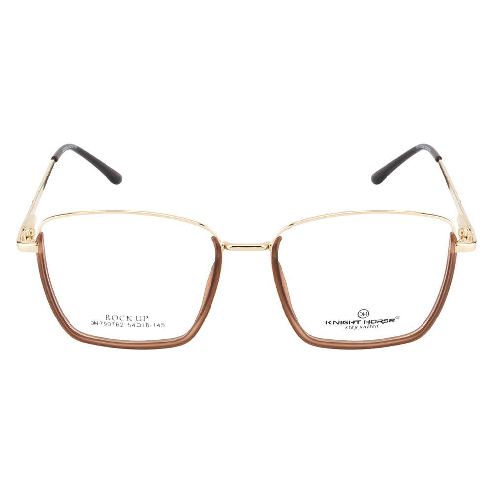 Knight Horse Classic Half TR Rim Glasses – Gold Metal Frame with Brown Accents