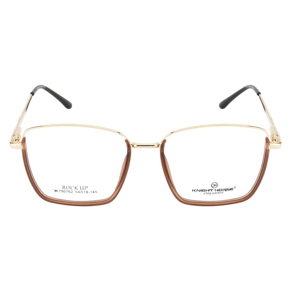 Knight Horse Classic Half TR Rim Glasses – Gold Metal Frame with Brown Accents