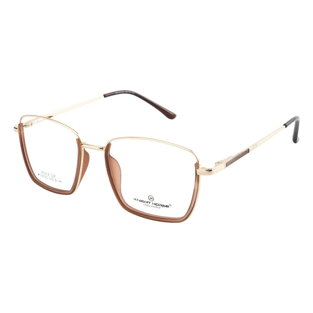 Knight Horse Classic Half TR Rim Glasses – Gold Metal Frame with Brown Accents