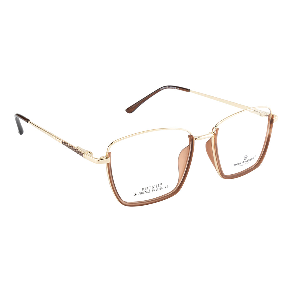 Knight Horse Classic Half TR Rim Glasses – Gold Metal Frame with Brown Accents