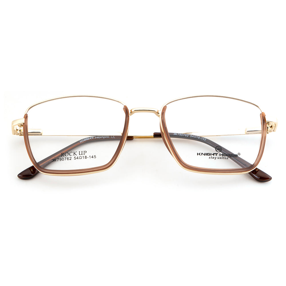 Knight Horse Classic Half TR Rim Glasses – Gold Metal Frame with Brown Accents