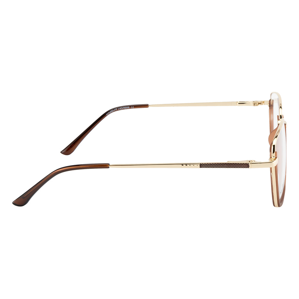Knight Horse Classic Half TR Rim Glasses – Gold Metal Frame with Brown Accents