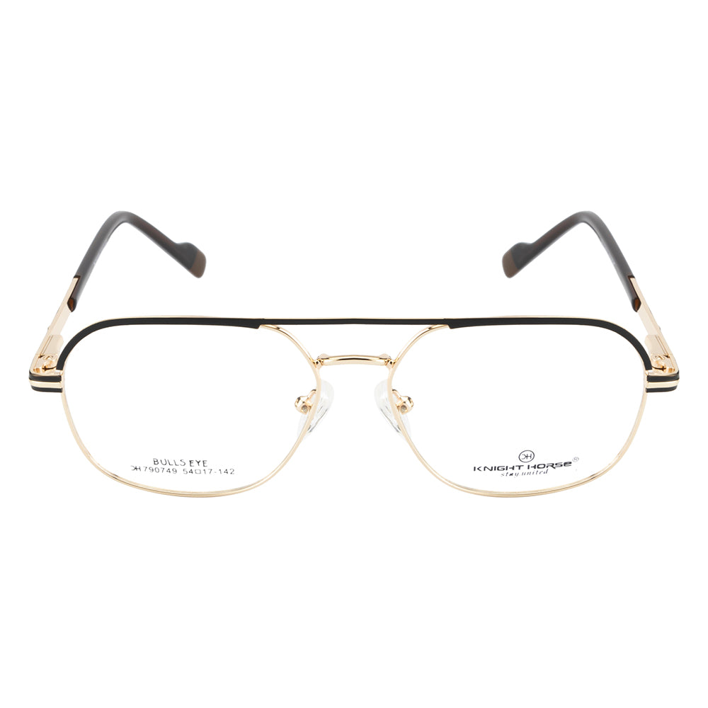 Knight Horse Dual-Bar Designer Eyeglasses – Gold & Black Metal Frame