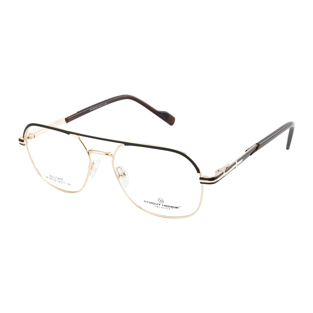 Knight Horse Dual-Bar Designer Eyeglasses – Gold & Black Metal Frame