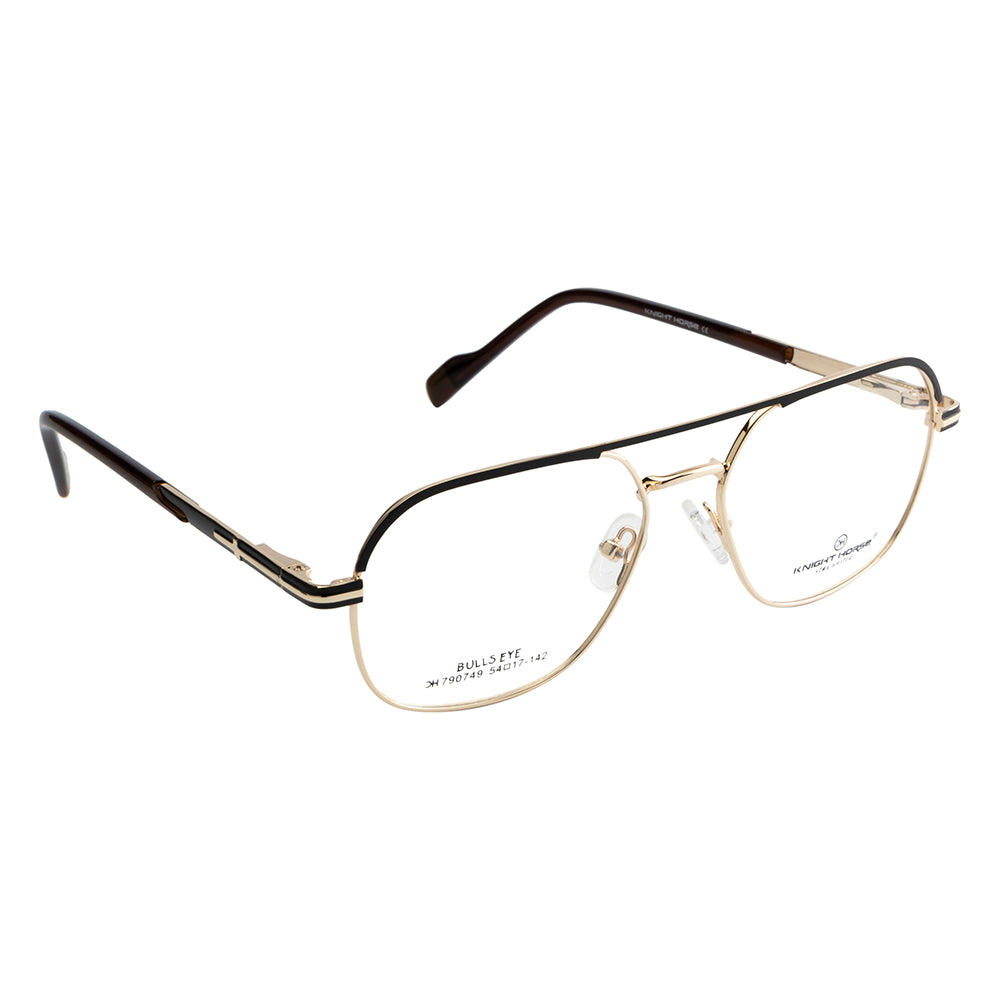 Knight Horse Dual-Bar Designer Eyeglasses – Gold & Black Metal Frame