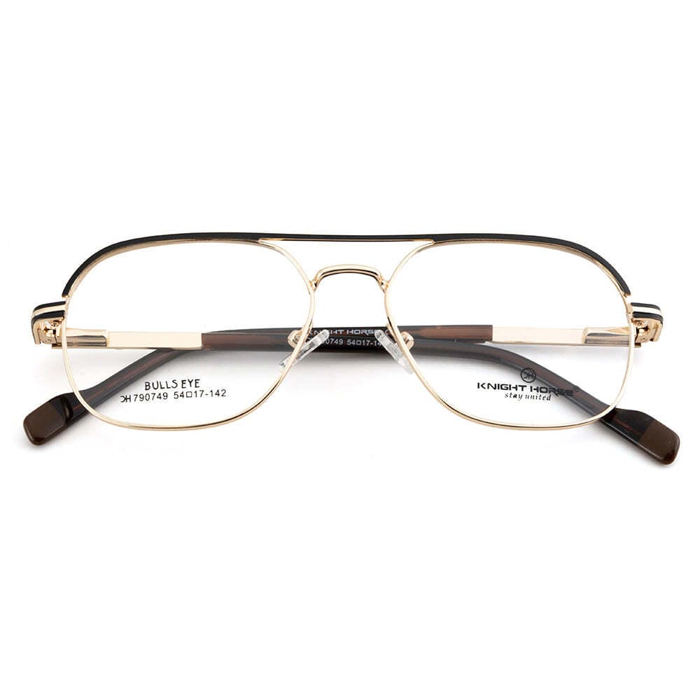 Knight Horse Dual-Bar Designer Eyeglasses – Gold & Black Metal Frame