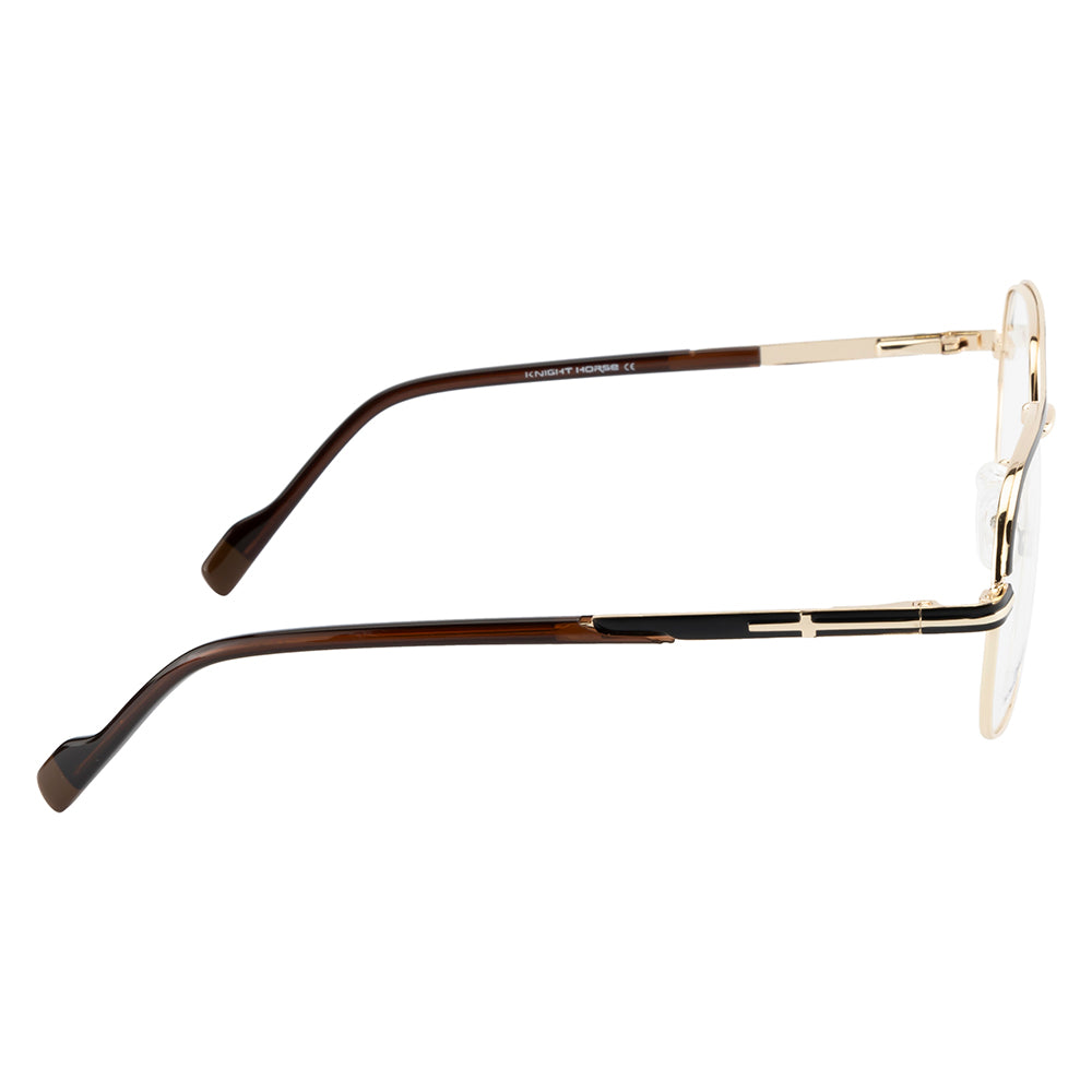 Knight Horse Dual-Bar Designer Eyeglasses – Gold & Black Metal Frame