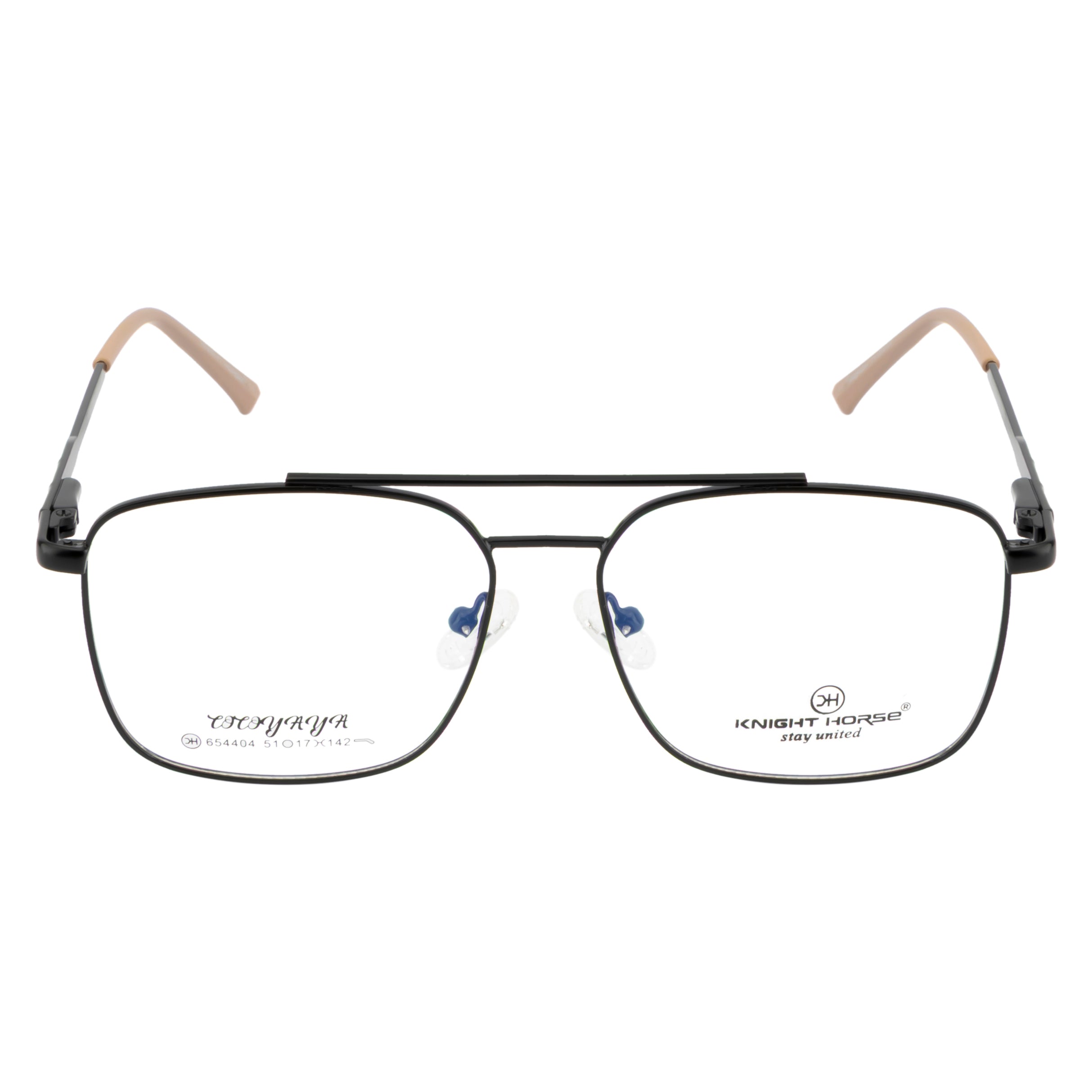 Men’s Optical Frame -Metal Frame with Double Bridge | Black Color | Flexible Spring Temples