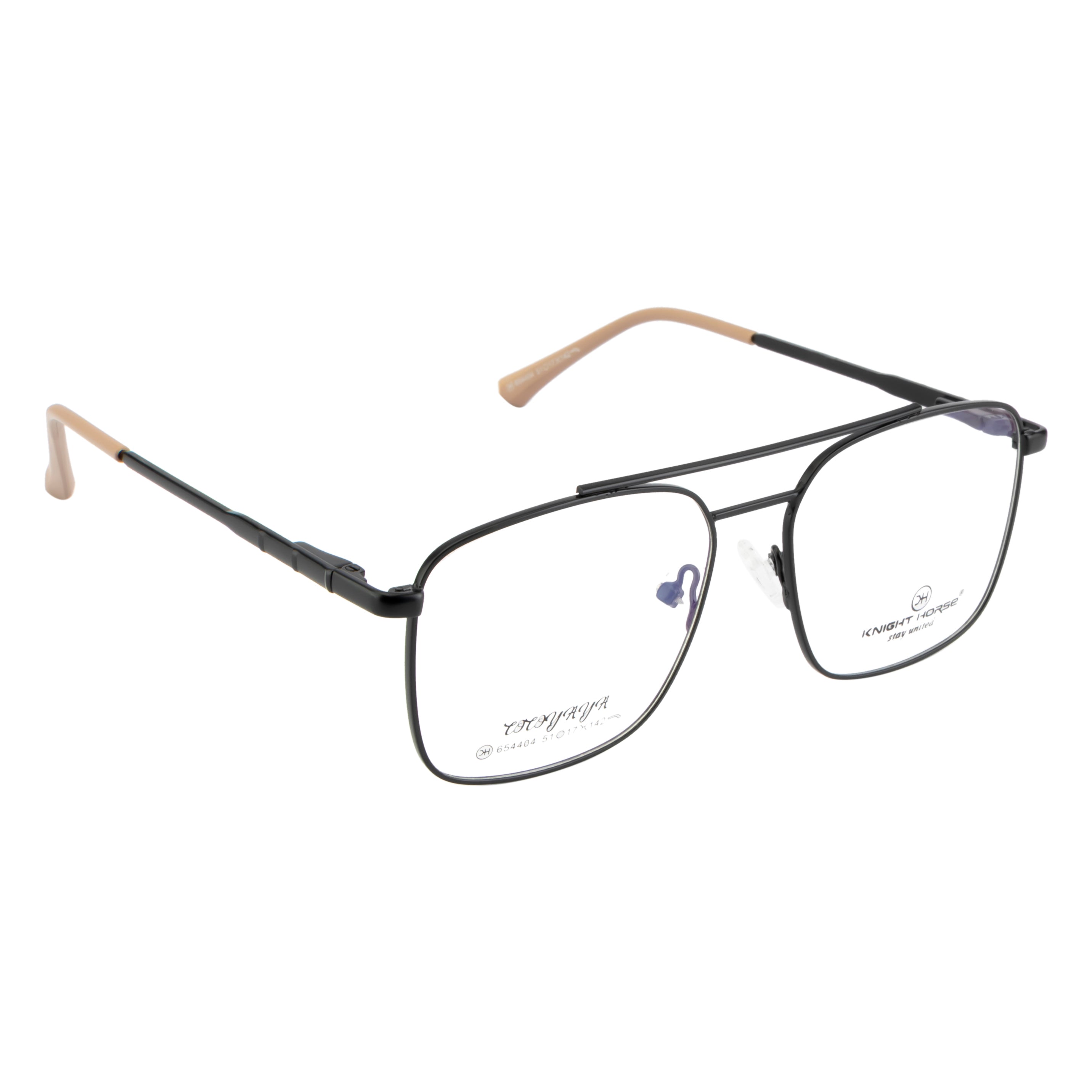 Men’s Optical Frame -Metal Frame with Double Bridge | Black Color | Flexible Spring Temples